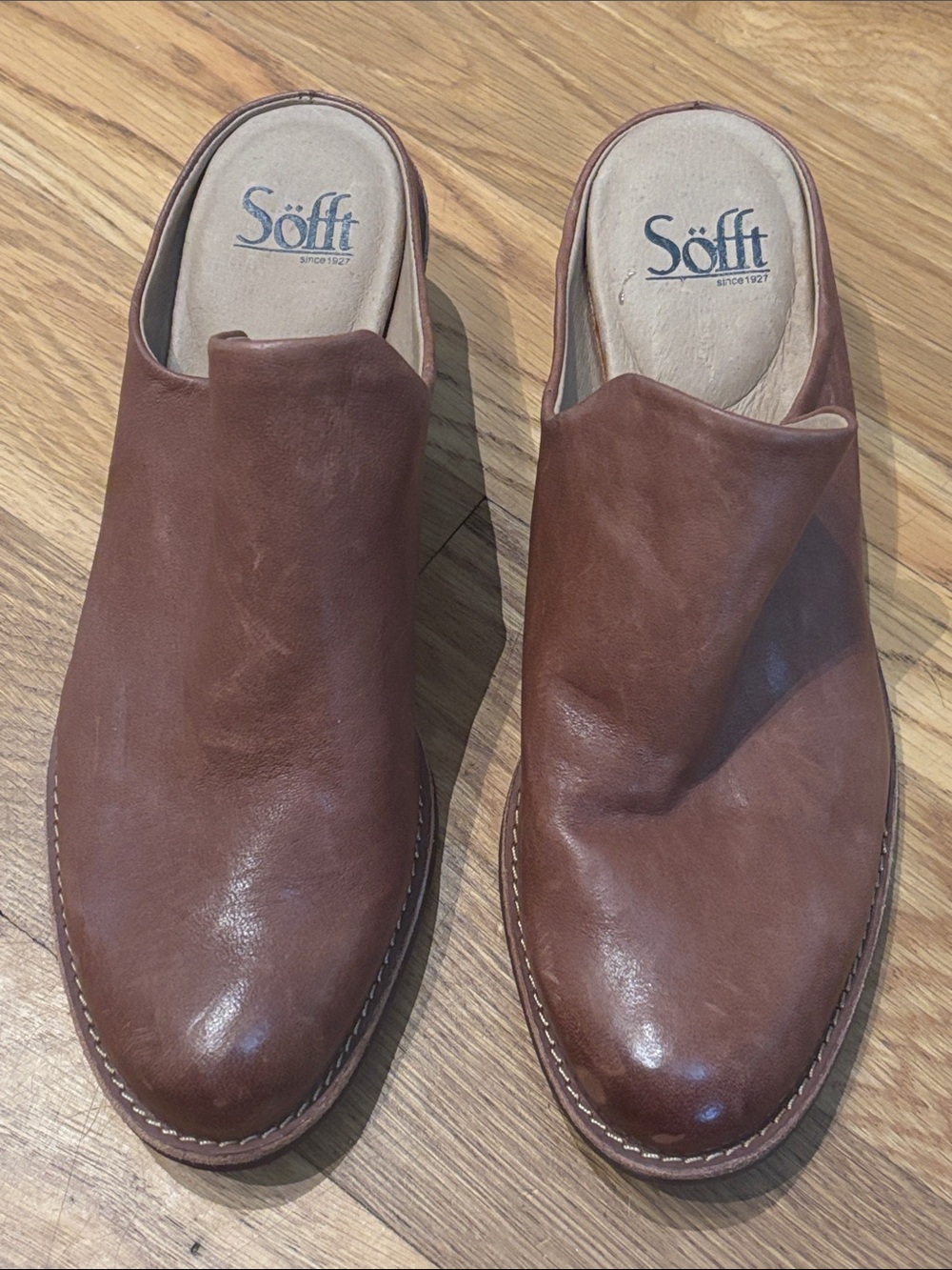 Sofft Ameera Womens 9M Brown Leather Heeled Mules Clogs Slip On Shoes